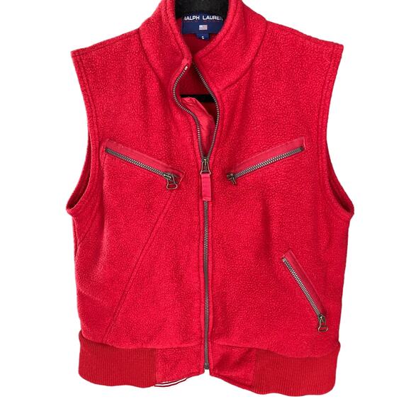 RALPH LAUREN Polo Sport women's bright red fleece vest zipper pockets size S - Picture 1 of 7